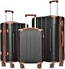 Merax Luggage Sets 3 Piece Hardshell 8 Spinner Wheels Lightweight Suitcase Corner Guards Travel Luggage Black brown 20IN 24IN 28IN
