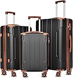 Luggage Sets 3 Piece Hardshell 8 Spinner Wheels Lightweight Suitcase Corner Guards Travel Luggage (Black brown 20IN 24IN 28IN) Luggage Sets 3 Piece Hardshell 8 Spinner Wheels Lightweight Suitcase Corner Guards Travel Luggage (Black brown 20IN 24IN 28IN)
