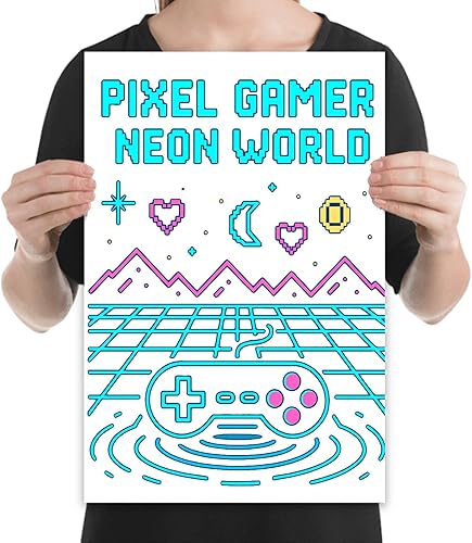 Miniatura 2 de Electric Color Pixel Mountains Poster - Retro 8-Bit Arcade Wall Art - Gloss Paper Finish - Gaming Room Decor