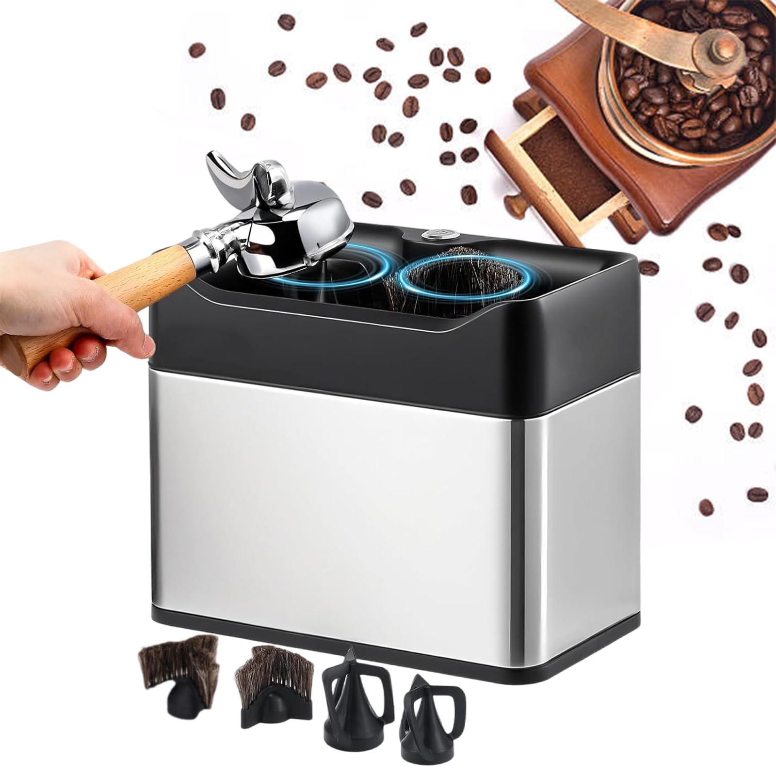 Nettoyeur de porte-filtre électrique pour vider le marc de café sans effort ni bruit