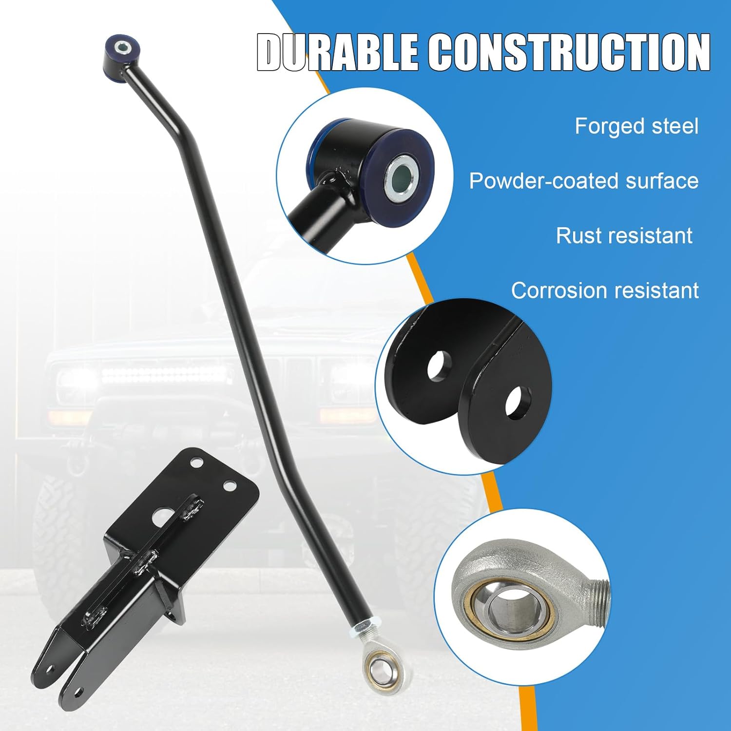 Front Adjustable Track Bar 4-6.5" Lift Compatible with 1984-2001 Jeep Cherokee XJ Panhard Rod with Relocation Bracket