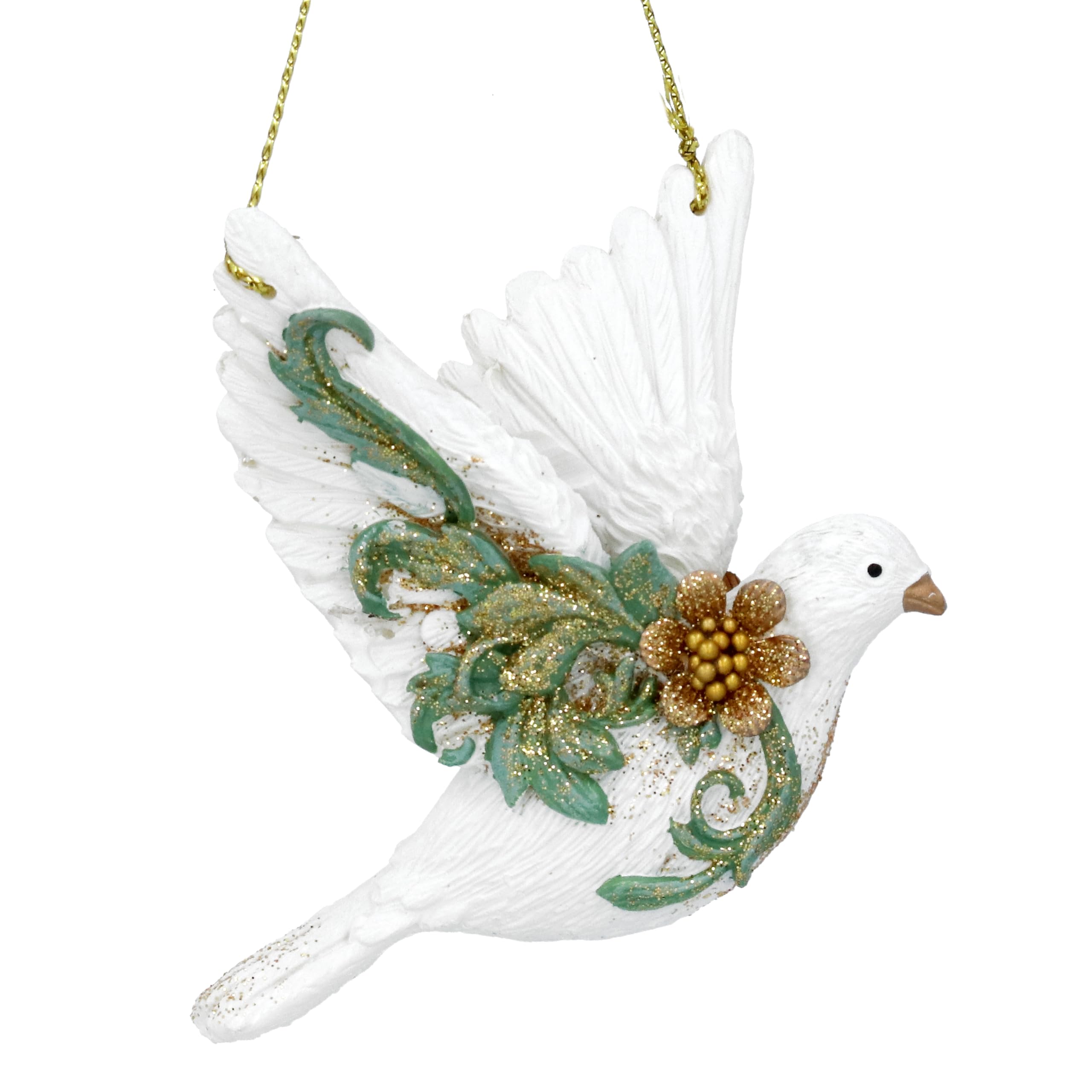 Gisela Graham Cream, Gold, Green Resin Cream Gold And Green 9Cm Rocco Flying Dove Hanging Decoration