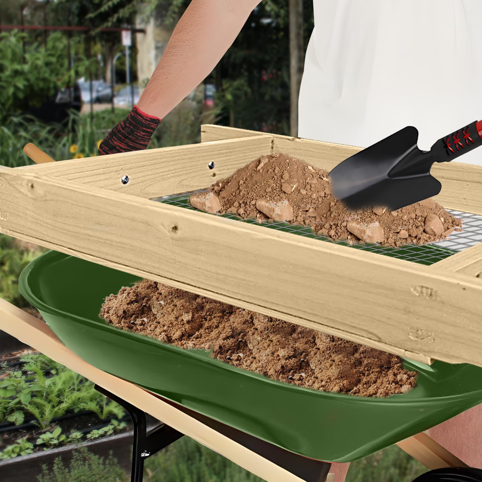 Großes Bodensieb, Schmutzsieb für Gartenarbeit, 45 x 87 cm mit 1,27 cm Sieb, für Schubkarre, Kompostsieb, Gartensieb zum Sieben von Steinen, Blättern, Lehmboden, Sand, Kies