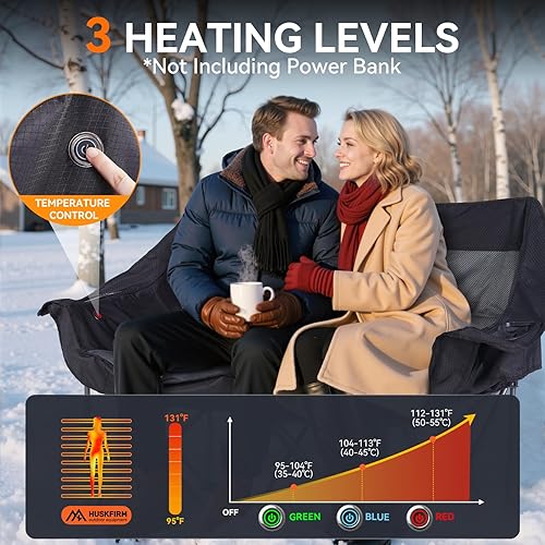 Miniatura 4 de Silla de camping doble con calefacción, silla de camping climatizada con 3 temperaturas ajustables y 4 zonas de calefacción, sillas portátiles con