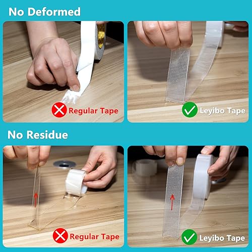 Miniatura 5 de Leyibo Cinta adhesiva de doble cara resistente, 1 pulgada x 10 pies extraíble de montaje nano cinta adhesiva, lavable y reutilizable, cinta adhesiva