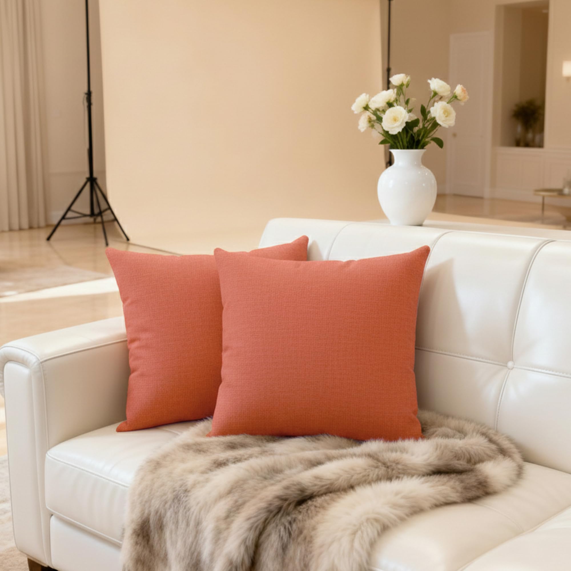 HER HWA Outdoor Throw Pillow Covers ONLY, 18x18 Inches, Pack of 2 – Water-Resistant, Smooth Zipper, Durable Polyester for Outdoor/Indoor Decor,