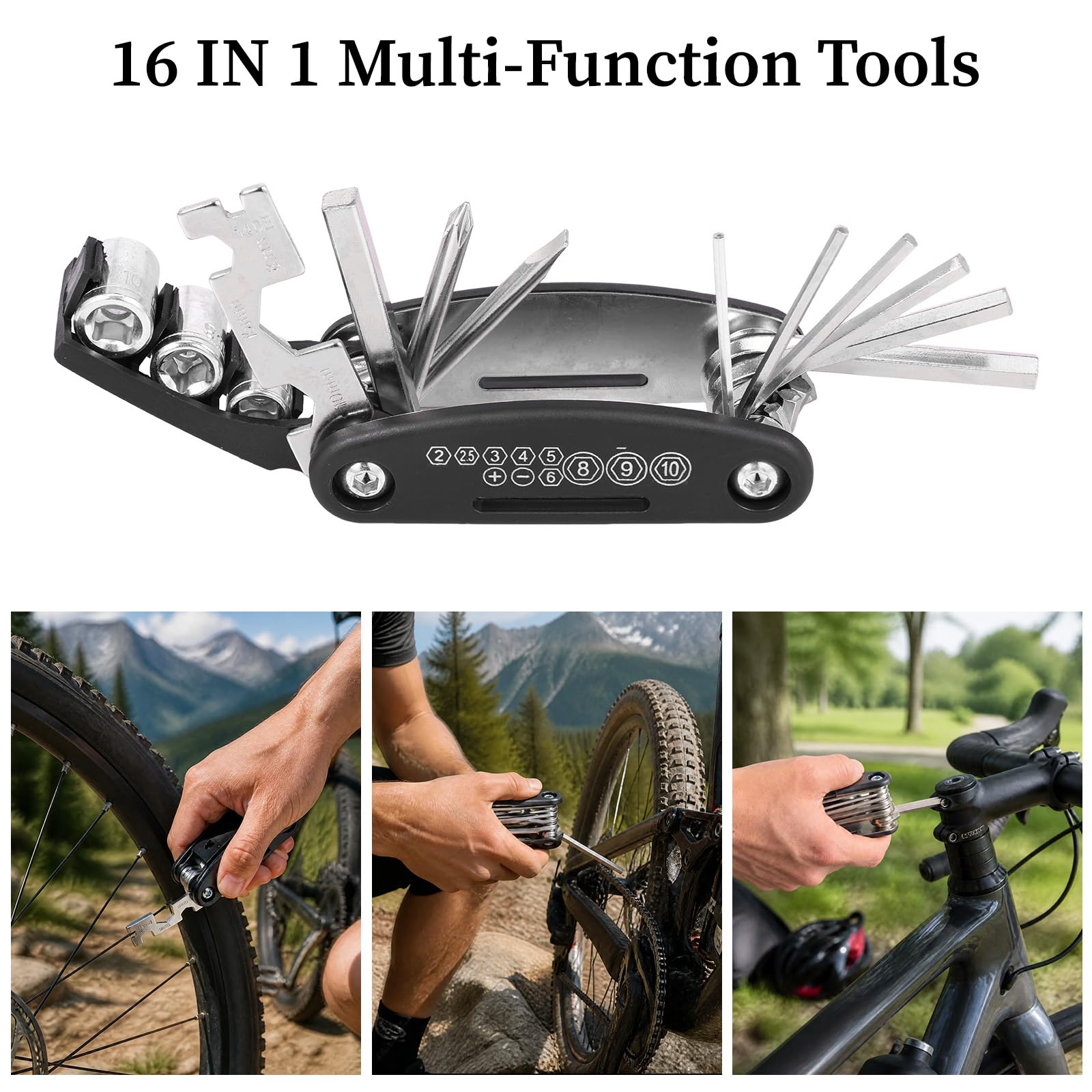 PEIZHIYC Fahrrad Reparaturset mit Tasche, Mini-Fahrradpumpe & 16-in-1 Multitool, Fahrrad Pannenset mit Flickzeug, Reifenhebern, Feile, Ventiladapter & Ballnadeln für unterwegs Sport & Freizeit