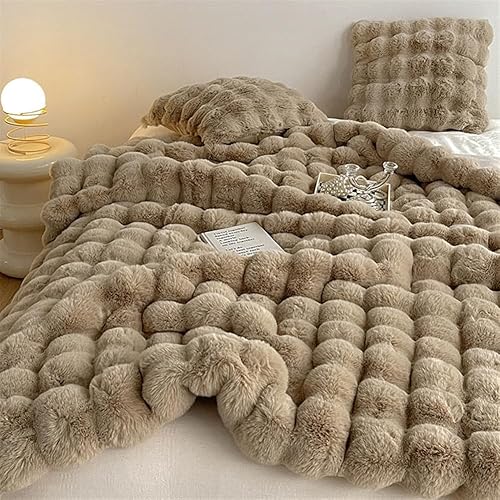 Miniatura 5 de Manta de pelo sintético supersuave y lanudo de pelo sintético para cama, manta decorativa de felpa mullida y acogedora con textura de diamante para
