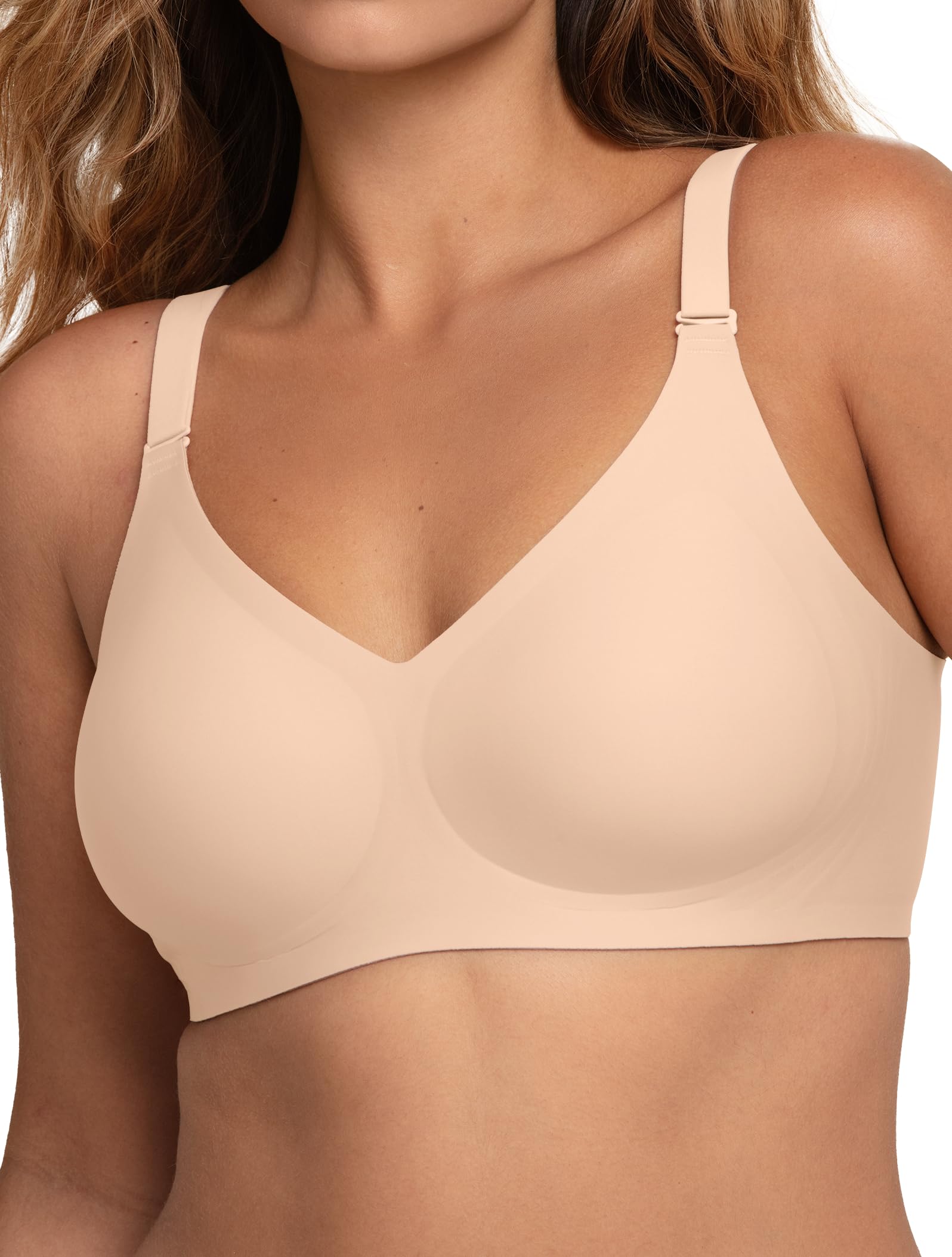 COMFELIE Smooth Wireless Bras for Women No Underwire Comfort Seamless Supportive Bra Full Coverage Push Up Bralettes Skin L