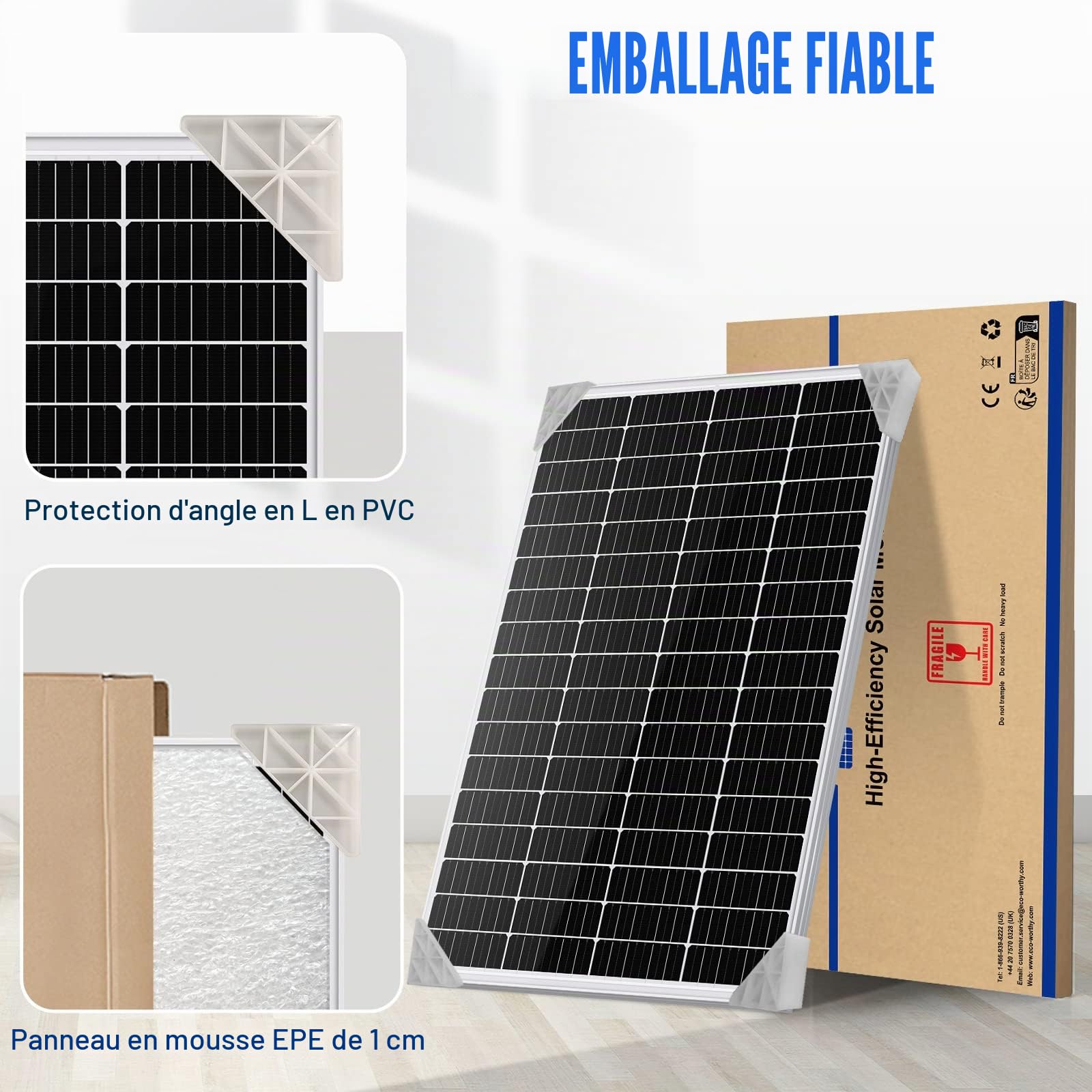ECO-WORTHY Panneau Solaire 170W 12V Monocristallin