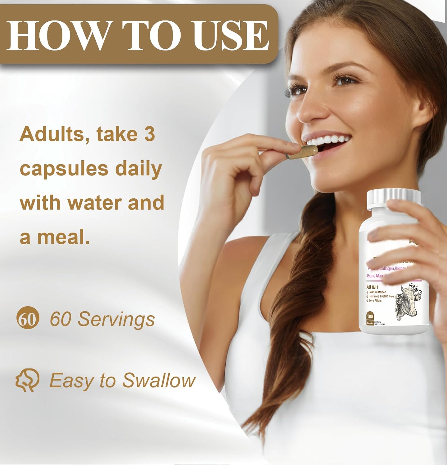 Grass Fed Beef Organ Supplement, 180 Beef Organs Capsules for Women & Men with Liver, Heart, Kidney, Bone Marrow & Reproductive Tissue, Supports Full Body Wellness Non-GMO 60-Day Supply - Image 7