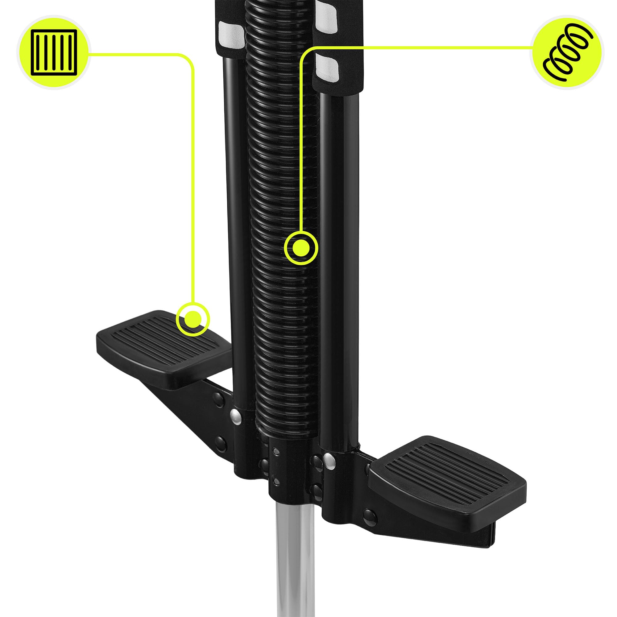 HyperMotion Skoczek Sprężynowy POGO dla Dzieci 9–14 Lat, Stalowa Konstrukcja, Maks. 50 kg, Lekki 2,35 kg, Antypoślizgowa Stopka, Czarny