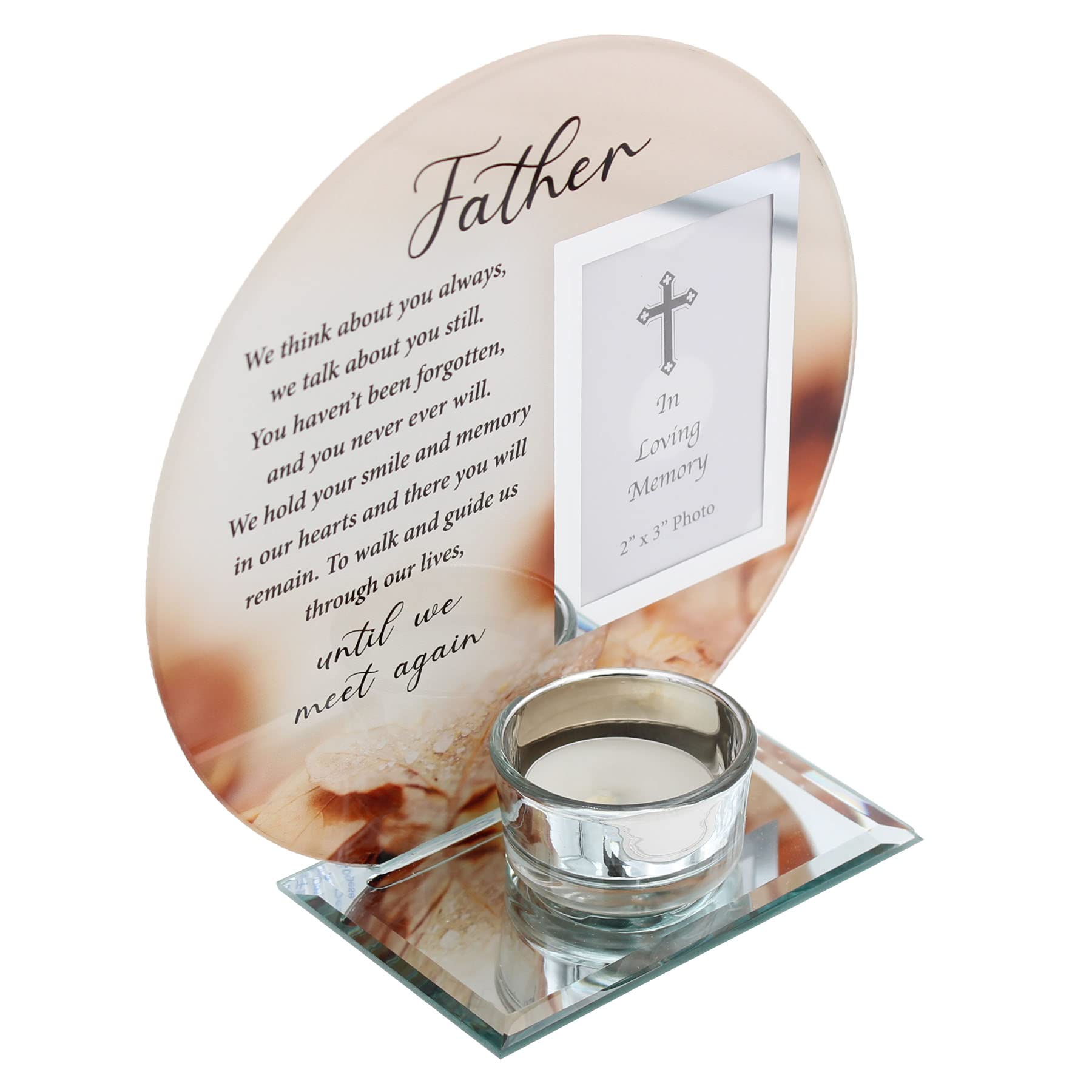 Glass Memorial Votive Tea Light Candle Holder with Photo Frame Tealight - Father