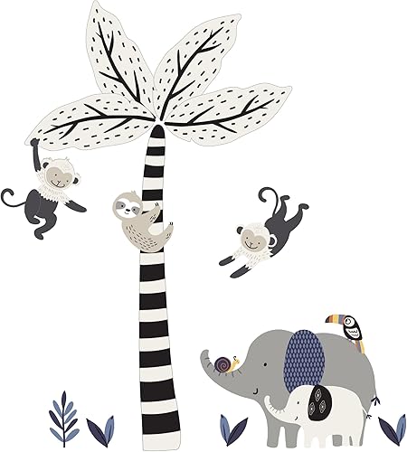 Lambs & Ivy Pegatinas de pared para vivero de mono, elefante, árbol, fiesta de la selva