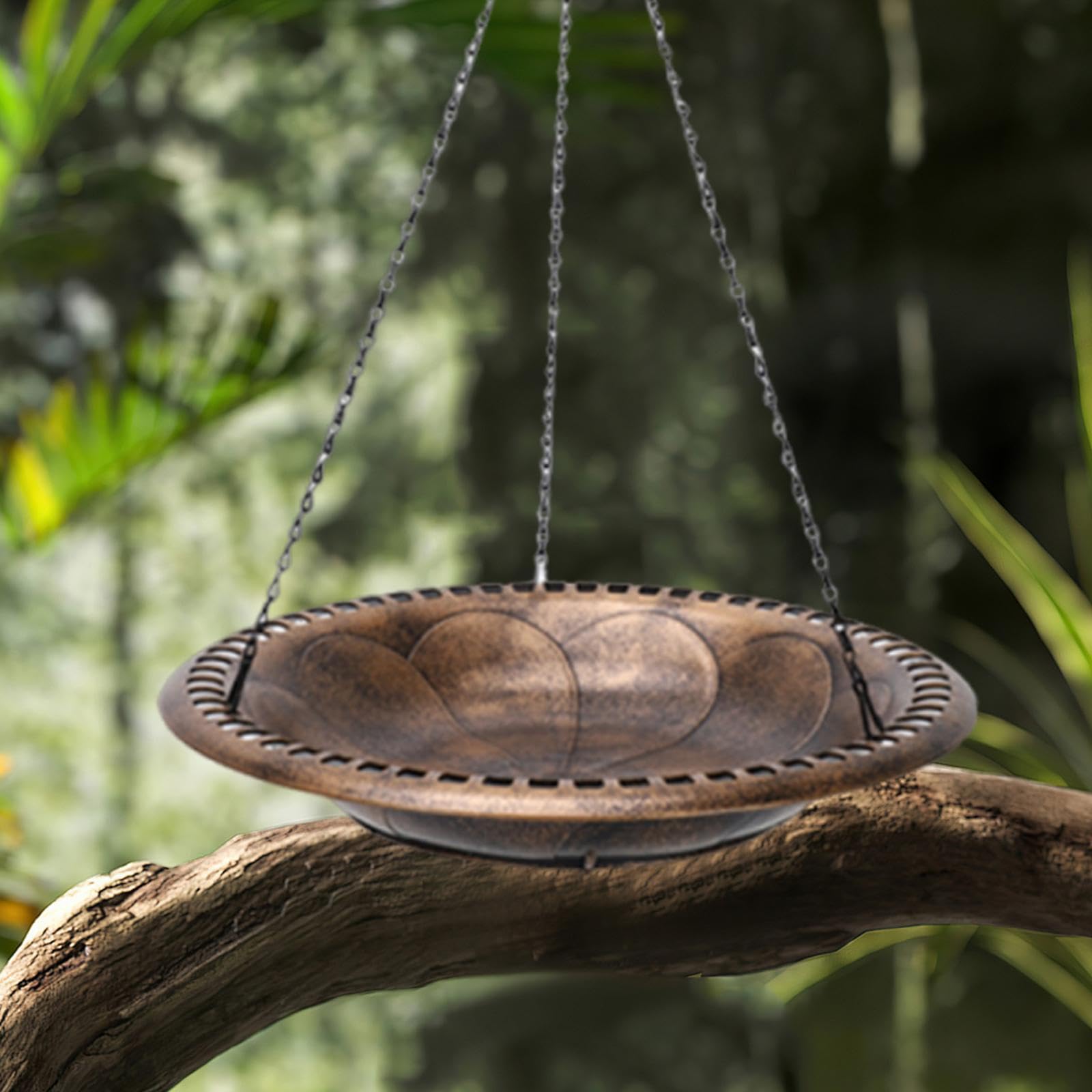 Hängendes Vogelfutterhaus mit 53 cm Langer Kette für Grasmücken Und, mit Wasser Oder Samenschale für Vögel. für Den Außenbereich Geeignet, Golden
