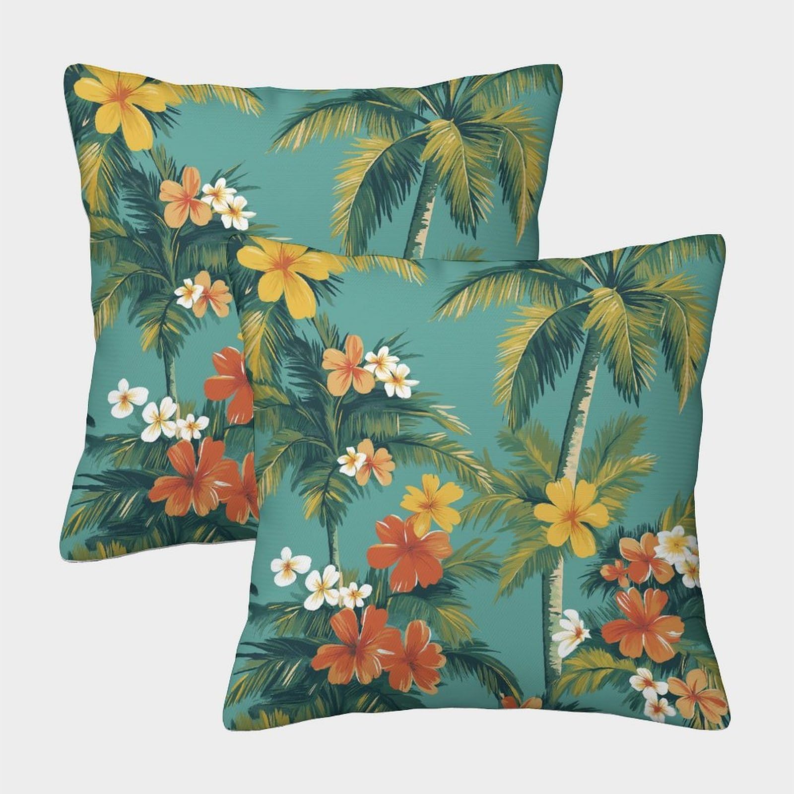 kaiyun 2 Pack Tropical Flowers,Palm Trees Pillow Case 40x40cm Throw Pillow Case,Modern Decoration Pattern for Terrace Sofa Bedroom Indoor Outdoor Party