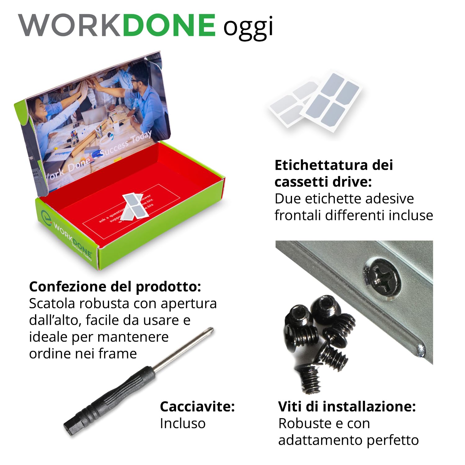 WorkDone Pacco da 3 - Caddy hard disk 3,5 pollici con adattatore HDD 2,5 pollici - compatibile per server Dell PowerEdge elencati - Manuale - Etichette adesive - Cacciavite - Viti per Tray HDD