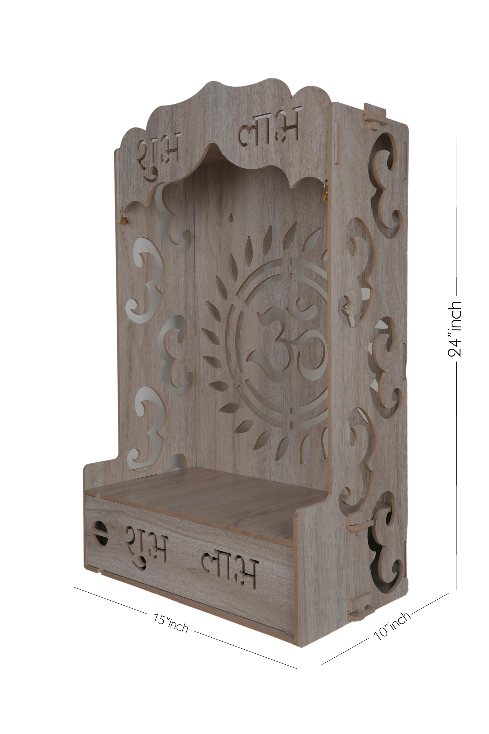 AR ART Wooden Polished Temple Shubh Labh Design Temple for Home and Office Puja Mandir for Home Wall Mounted (L-15, W-10, H-24 Inch) (Light Brown) Style_48