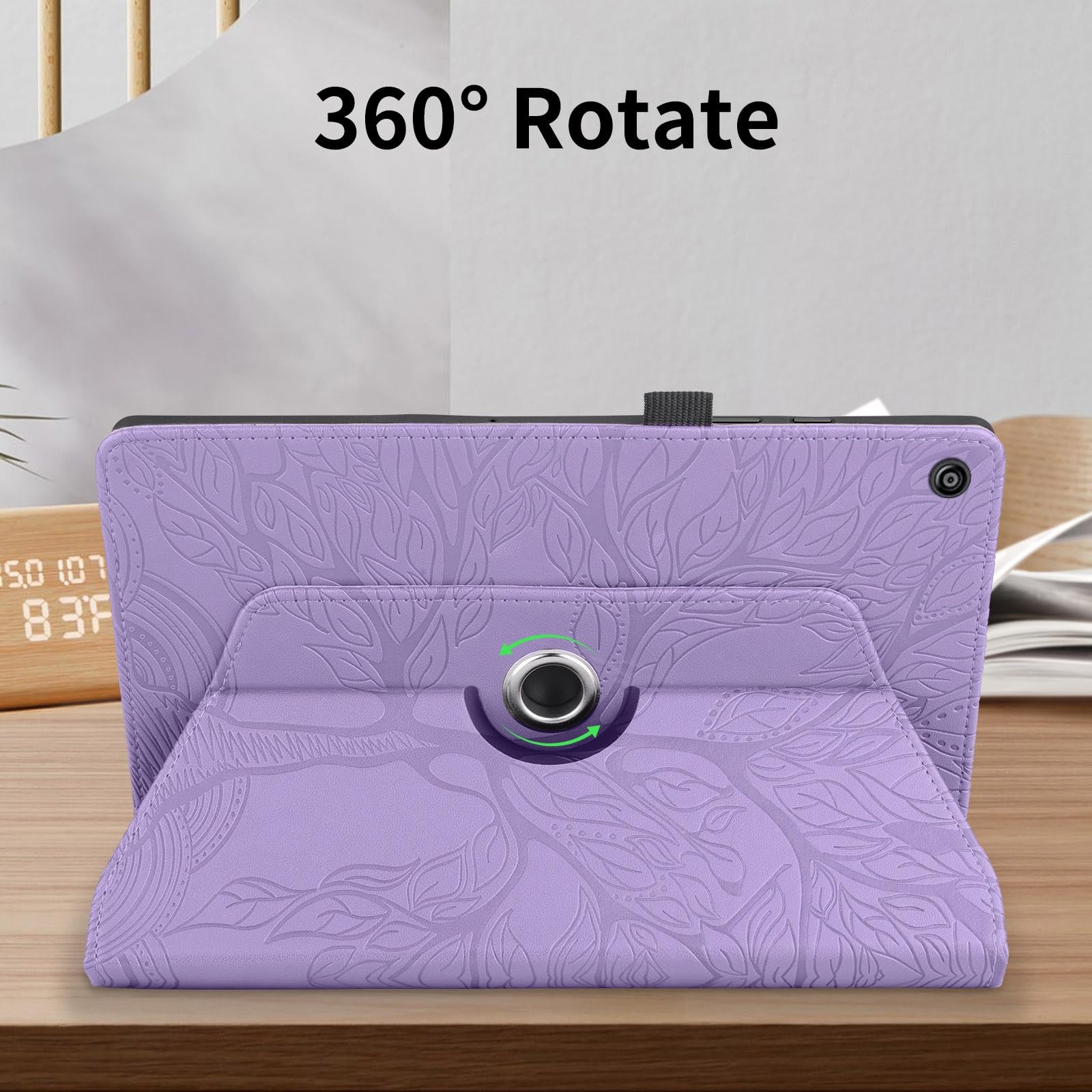Custodia protettiva per tablet PC compatibile con Kindle Fire HD 8 (7a/8a generazione, versione 2016/2017/2018), custodia per tablet con supporto girevole a 360 gradi, custodia pieghevole per tablet