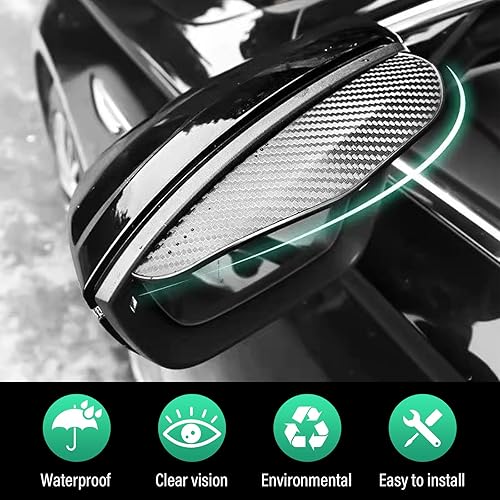 Miniatura 5 de Kewucn 2 cejas de espejo para la lluvia, protectores de lluvia impermeables para espejo lateral, protectores de fibra de carbono, accesorios