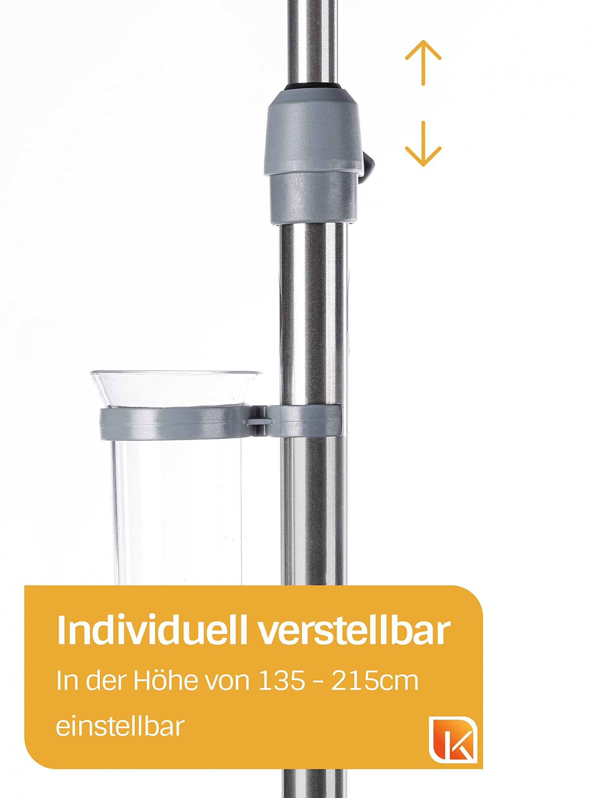 Dr. Paul Koch - Infusionsständer 5-Fuß Mit 4 Flaschenhaken - Höhenverstellbar - 2kg Tragekraft Pro Haken - Mit Kunststoff-Fuß Und Rollen - Edelstahl