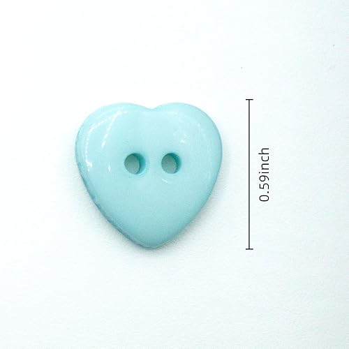 Miniatura 2 de 100 botones azules de resina, botones de resina de 0.6 pulgadas, 2 agujeros en forma de corazón, botones de costura a granel para álbumes de
