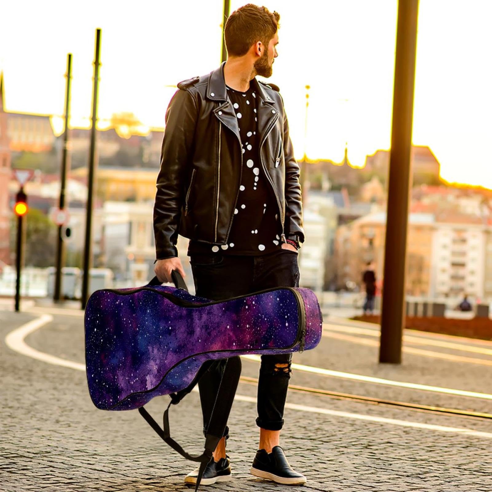 Tasche für Bassgitarre mit violetter mystischer Galaxie, Tasche für Akustikgitarre, 101,6 cm (40 - 41 Zoll), wasserdichte Oxford-E-Gitarre, Gigbag für akustische Konzertgitarre, Ukulele, Lila