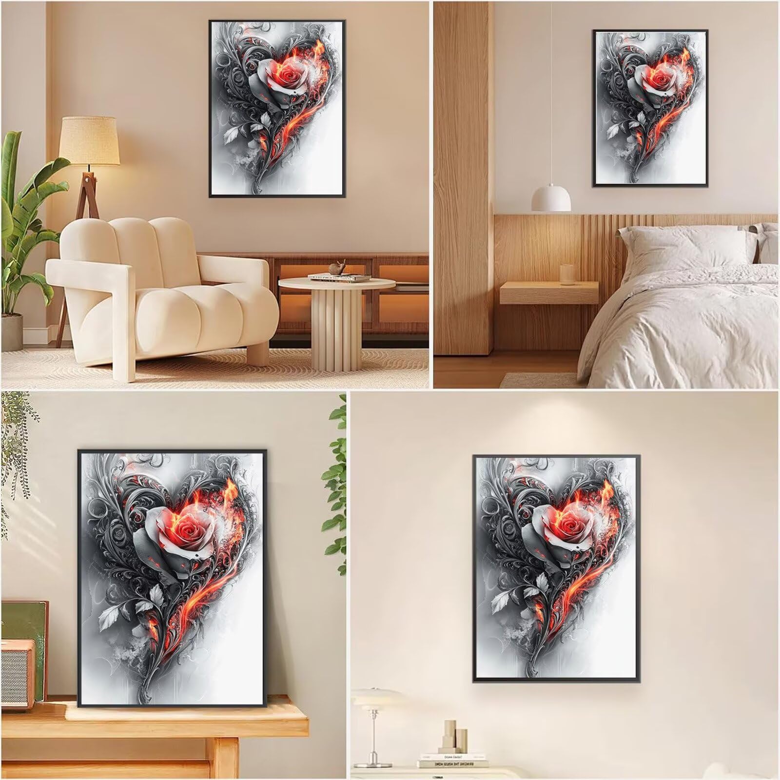 Grau Diamond Painting Rose Diamond Painting 70x100cm, 5D Vollbohrer Diamanten Kinder Anfänger Bastelset DIY Set Erwachsene Kreativ Set für Erwachsene für Zimmer Wand Deko Geschenke für Frauen,Model867