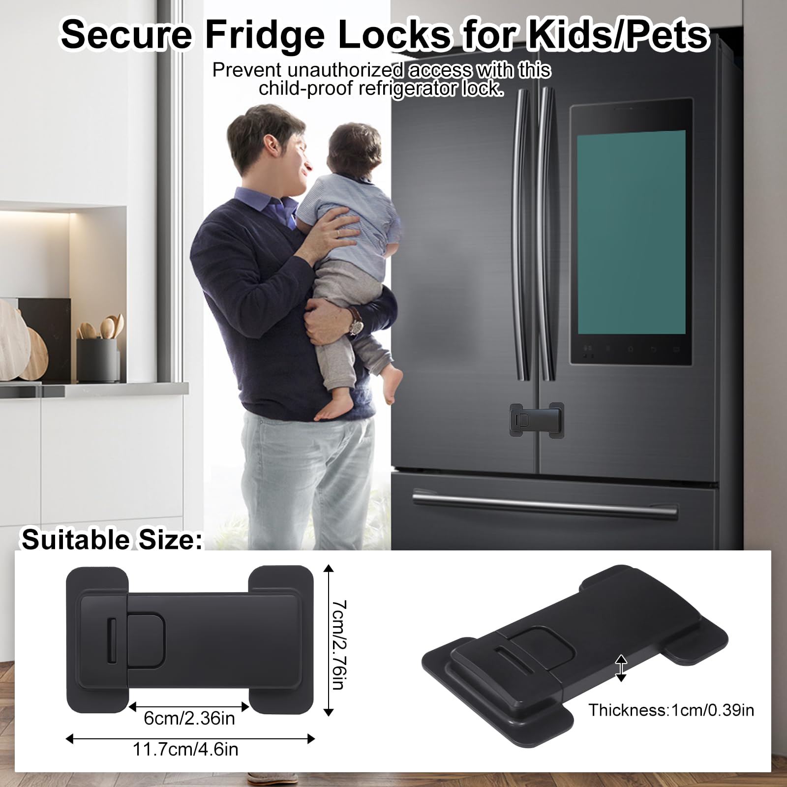 Cerraduras de nevera para niños, cerradura de refrigerador a prueba de niños, cerradura de puerta de nevera francesa de seguridad para bebés, cerraduras de gabinete a prueba de niños con adhesivo 3M,