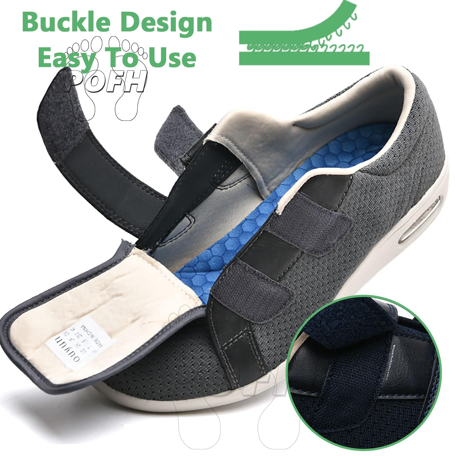 Zapatos Especiales para Juanetes Mujer, Zapatos Mujer Ancho Especial Verano Zapatos Ortopedica Cómodos Extra Ancho para Pies Hinchados Artritis Edema (Color : Blue, Size : 38 EU)