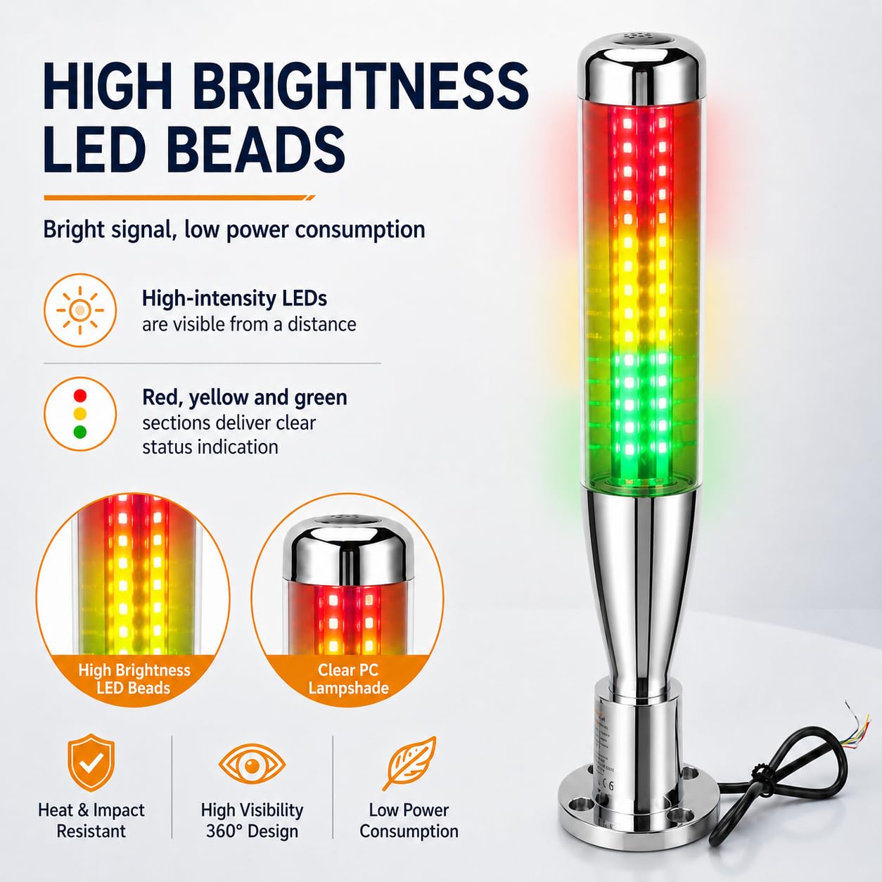 Luce a Torre Di Segnalazione Industriale, 3 Strati LED luce di segnalazione Con luce fissa/lampeggiante,Cicalino per Macchine, Lampada a Torre Colonna Luce Allarme Industriale della Torre del Segnal