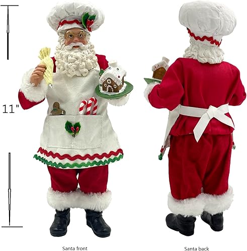 Miniatura 5 de Papá Noel de chef de cocina de 11 pulgadas con casa de jengibre, estatua de resina, estatua de Papá Noel, adorno de decoración de Navidad, regalo de