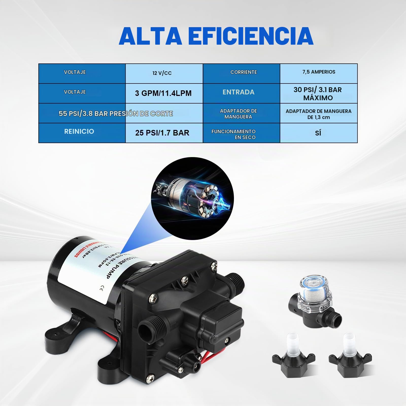 4008-101-E65, Dispensadores de Agua Fría y Caliente, 55 Psi, 3 Galones por Minuto, 7,5 Amperios, 12 V Caravana, Caravana, Bomba de Agua Autocebante 4008101E65