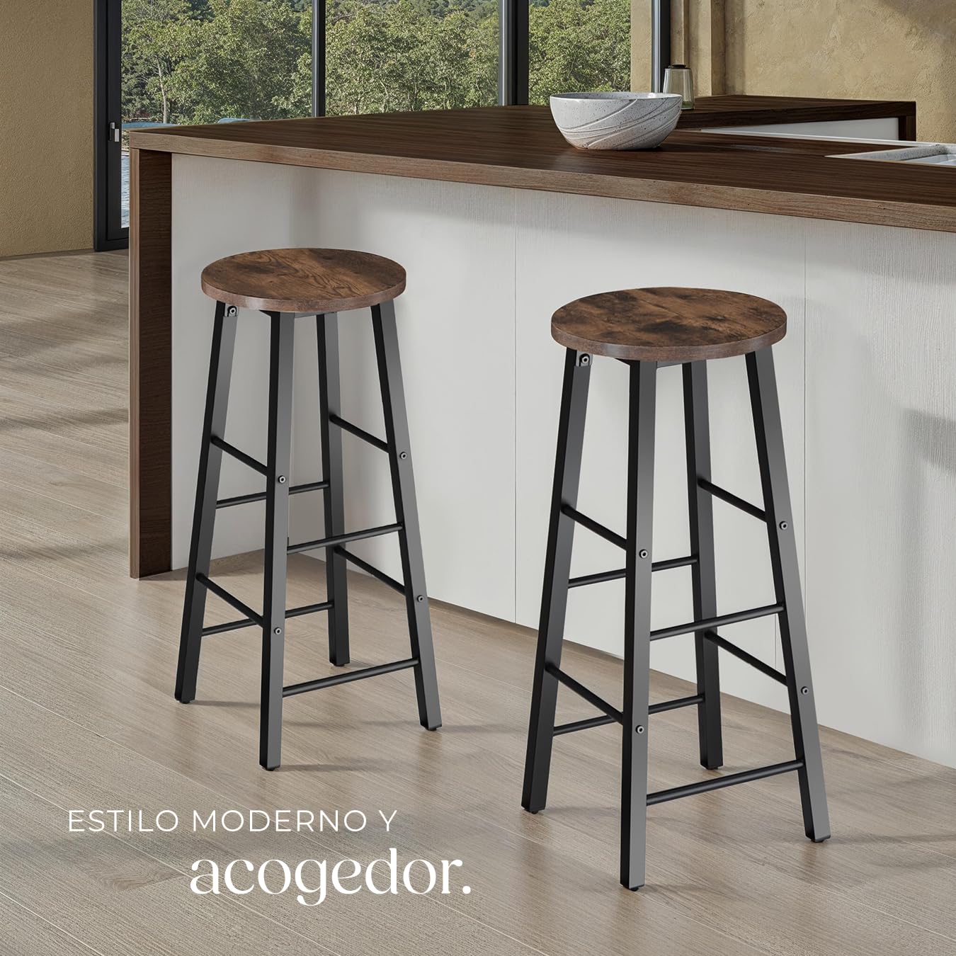 tectake® Juego de Taburetes de Bar con Estilo Industrial, para sillas Comedor, Taburete Alto Cocina, sillas de Comedor, Barra de Cocina - 31 x 31 x 72,5 cm Madera Industrial Oscura, Rústica