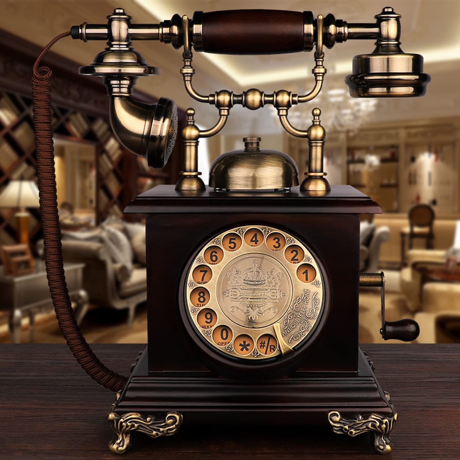 Téléphone de bureau rétro en bois authentique pour salon au style vintage