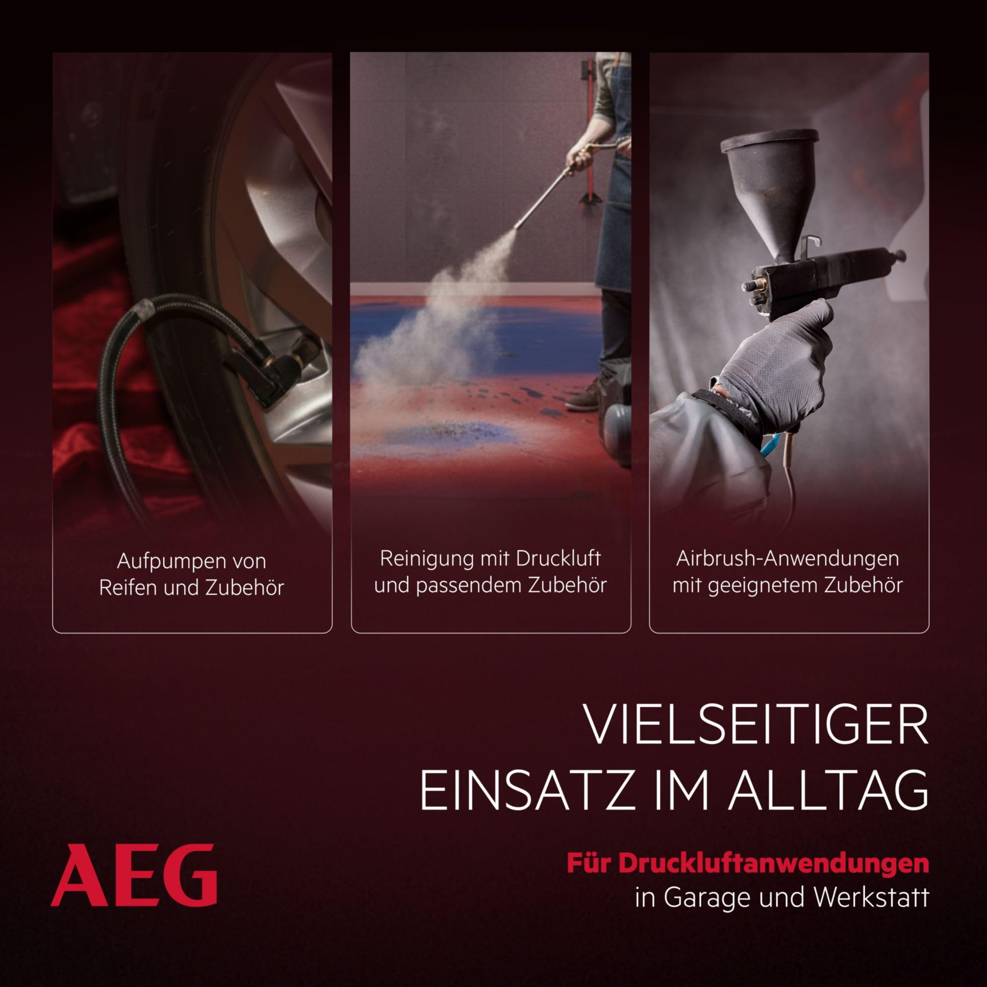 AEG KL6 Compresor de aire comprimido silencioso y potente para taller, hogar, ocio, versátil, libre de mantenimiento, libre de aceite, 56 dB, potencia del motor 1,5 CV, tanque 6 L, 8 bar, 206 l/min