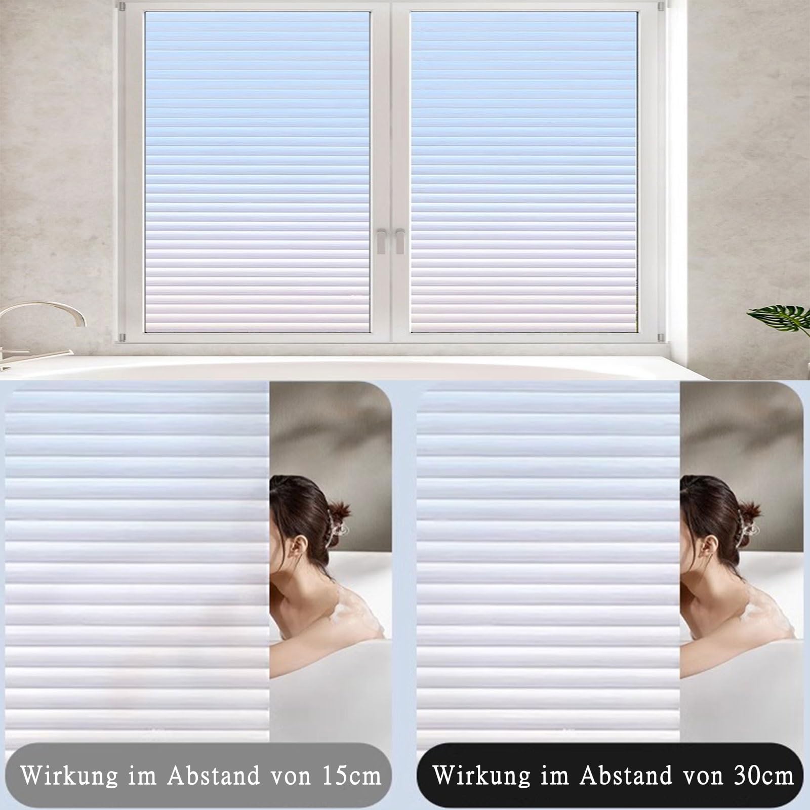 Blickdicht Fensterfolie Selbsthaftend Scheibenfolie Sichtschutzfolie Statischer Film Ohne Klebstoff Wiederverwendung Vertikale Streifen Muster Milchglasfolie Dekor Folie für Küche Schiebetüren