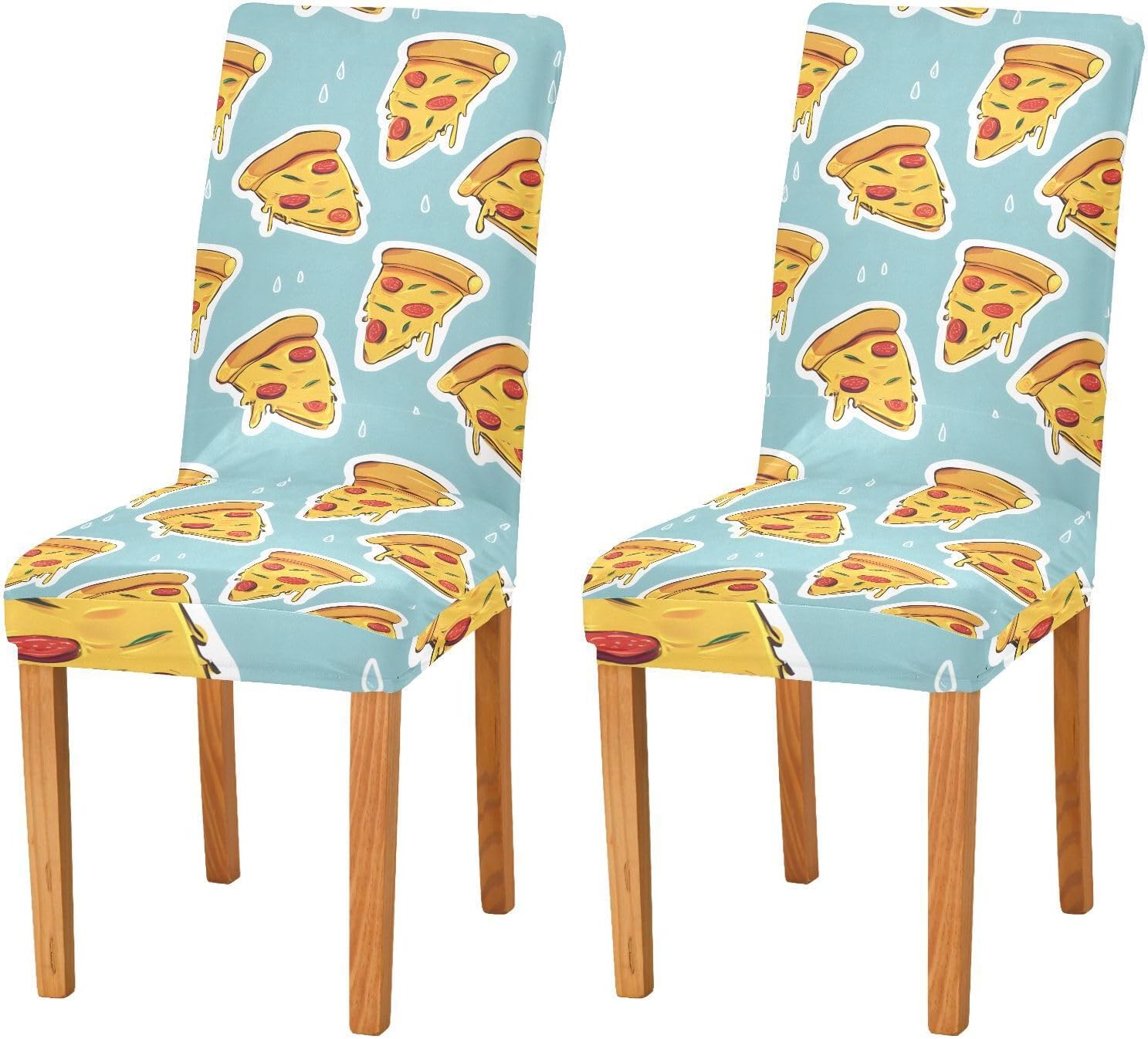 ALAZA Chair Covers for Dining Room, Pizza Blue Pattern Stretch Chair Cover Sets Chair Protector Removable Washable for Ktichen Restaurant Hotel