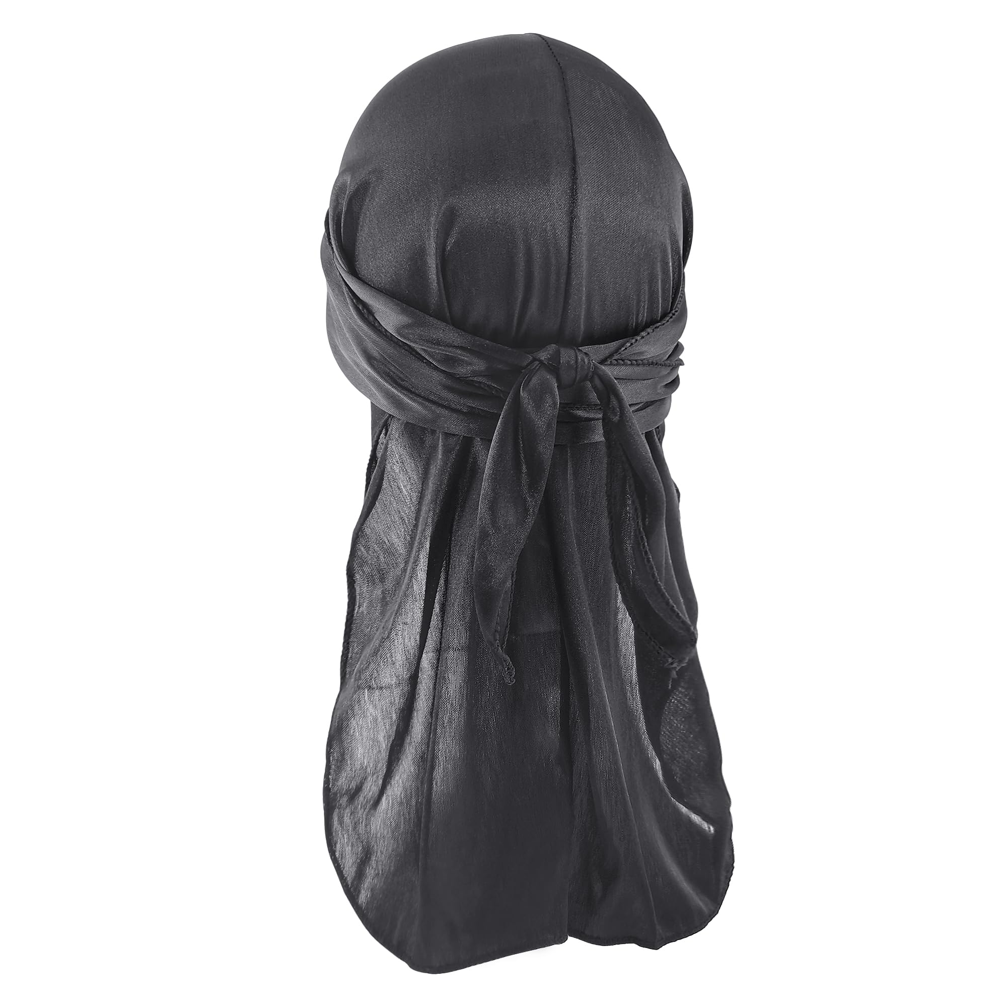 Medsuo Black Silky Durag Cap Head Wrap Ultra-Soft Breathable Wrinkle Free Satin Durag for 360 Waves Braids Locs