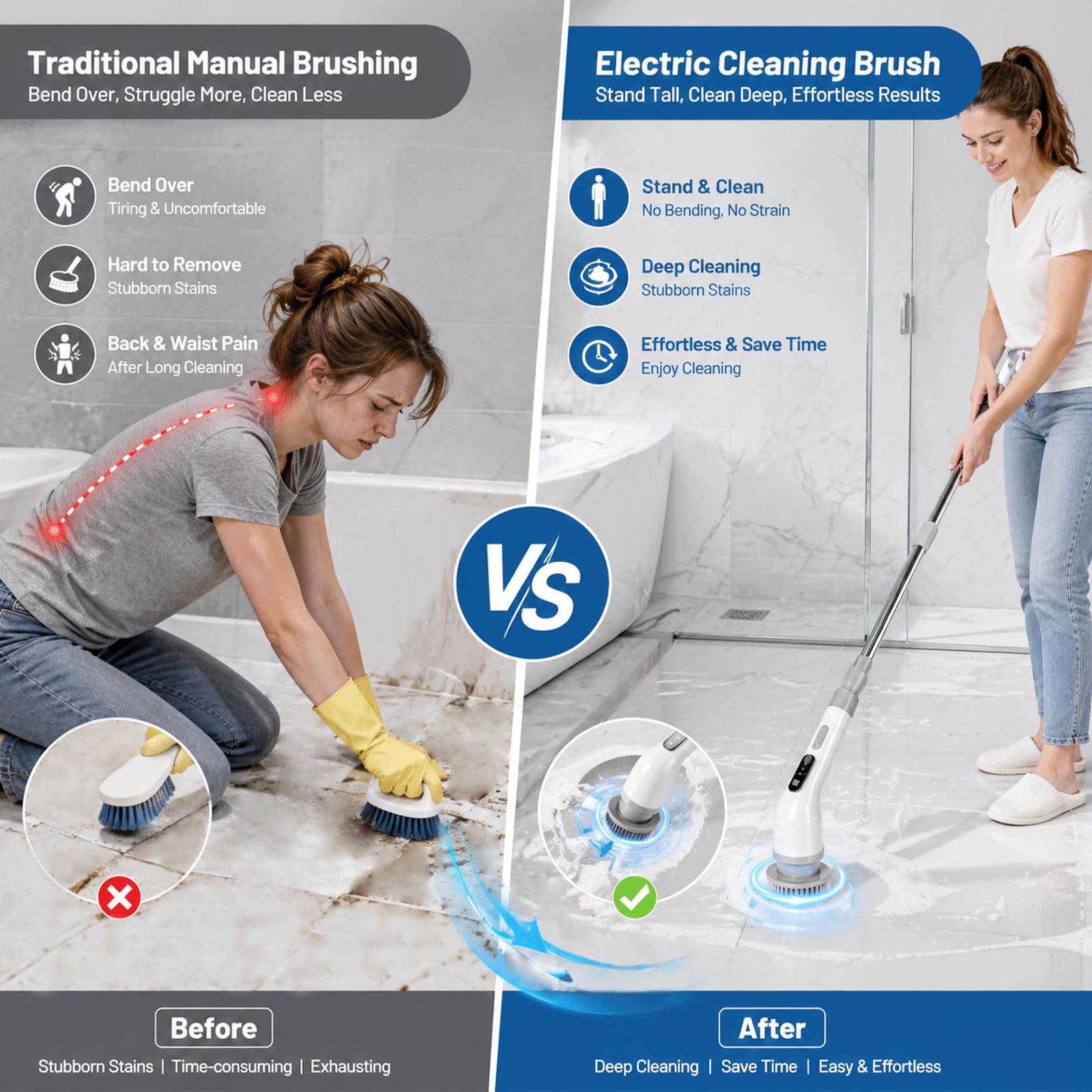 Brosse Nettoyage Electrique Rotative, Brosse Electrique Nettoyage avec 9 Têtes Interchangeables, Manche Réglable, IPX7 Étanche, 3 Vitesses, Electric Spin Scrubber pour Salle de Bain, Cuisine, Voiture