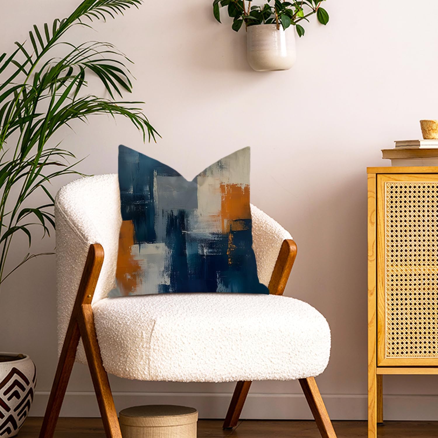 Navy Blue Orange Grey Throw Pillow Covers Decorative for Couch Sofa Bed Living Room Bedroom 18x18 inches Set of 2 - Image 3