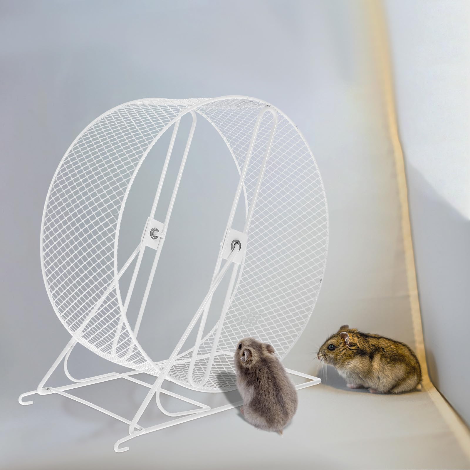 Ruota Silenziosa per Criceto con Supporto in Ferro Bianco | Girevole, Accessorio per Riccio e Piccoli Animali, Giocattolo da Esercizio per Casa