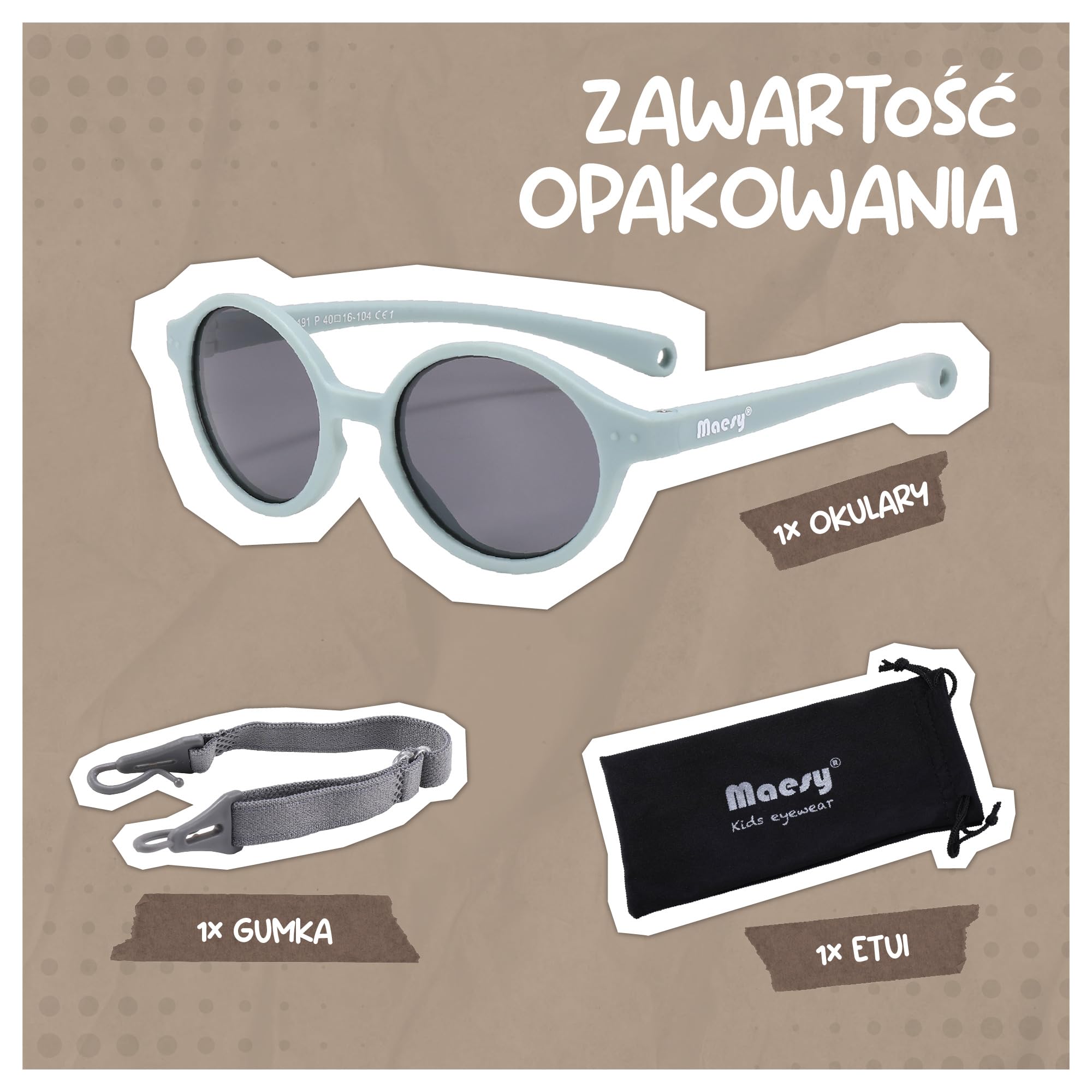 dziecięce okulary przeciwsłoneczne Noah - 0-2 lata - elastyczne, zginane - regulowana gumka - polaryzacja UV400 - dla chłopców i dziewczynek - owalne