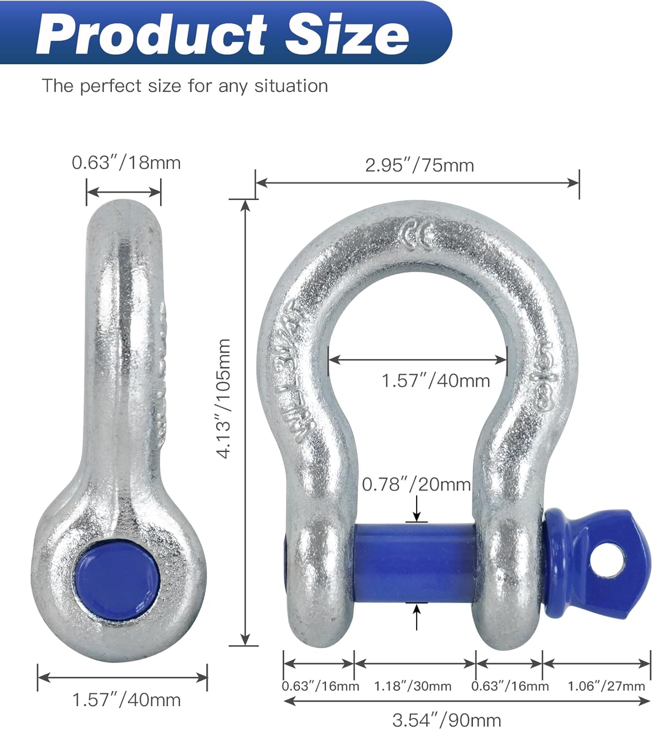4 Pack 5/8" D Ring Shackles with 3/4" Screw Pin, 42,000 lbs Break Strength, Heavy Duty Off-Road Recovery for Tow Strap, Winch, Jeep, Truck