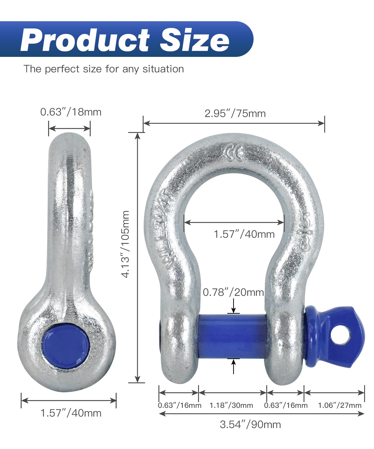 Krytonel 4 Pack 5/8" D Ring Shackles with 3/4" Screw Pin, 42,000 lbs Break Strength, Heavy Duty Off-Road Recovery for Tow Strap, Winch, Jeep, Truck - 4