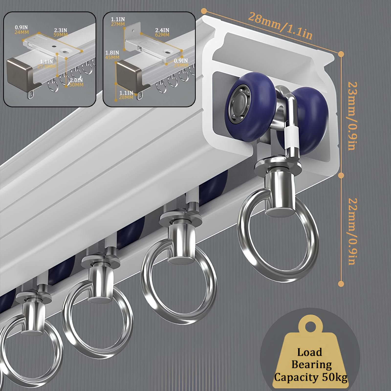 Rail de Rideau en Aluminium 100-600cm, Séparation de Pièce pour Salon, Chambre à Coucher ou Hôpital, Facile à Installer au Plafond/Mur(White-Ceiling,1.5m)