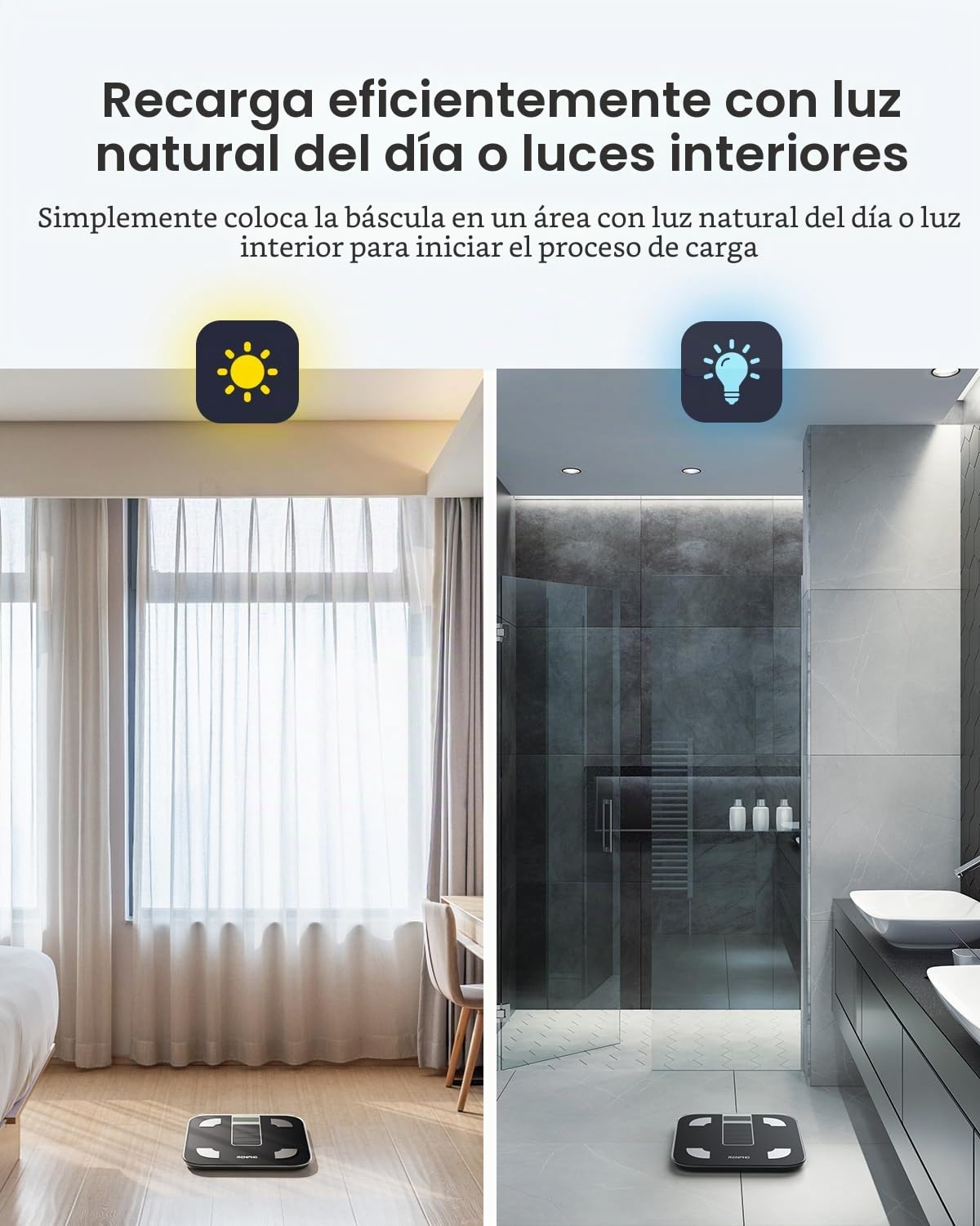 RENPHO Básculas Digitales de Peso Corporal, Básculas de Baño para Pesarse sin Pilas, Báscula Inteligente con Grasa Corporal, Analizador de la Salud para Smartphone, Elis Solar 1