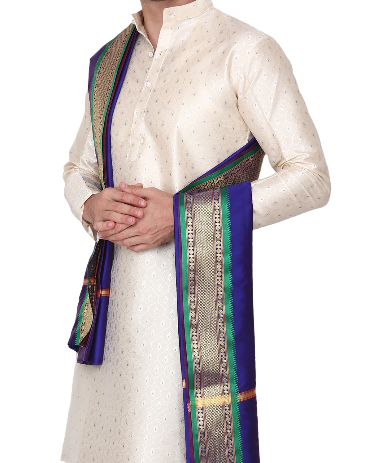 Rameshwaram Fabrics Readymade Dhoti for men with Sherwani Style Silk Kurta, Suitable for Marriage, Pooja, Festival (XXL-Extra-2-Large-44, Blue) - Image 5 thumbnail