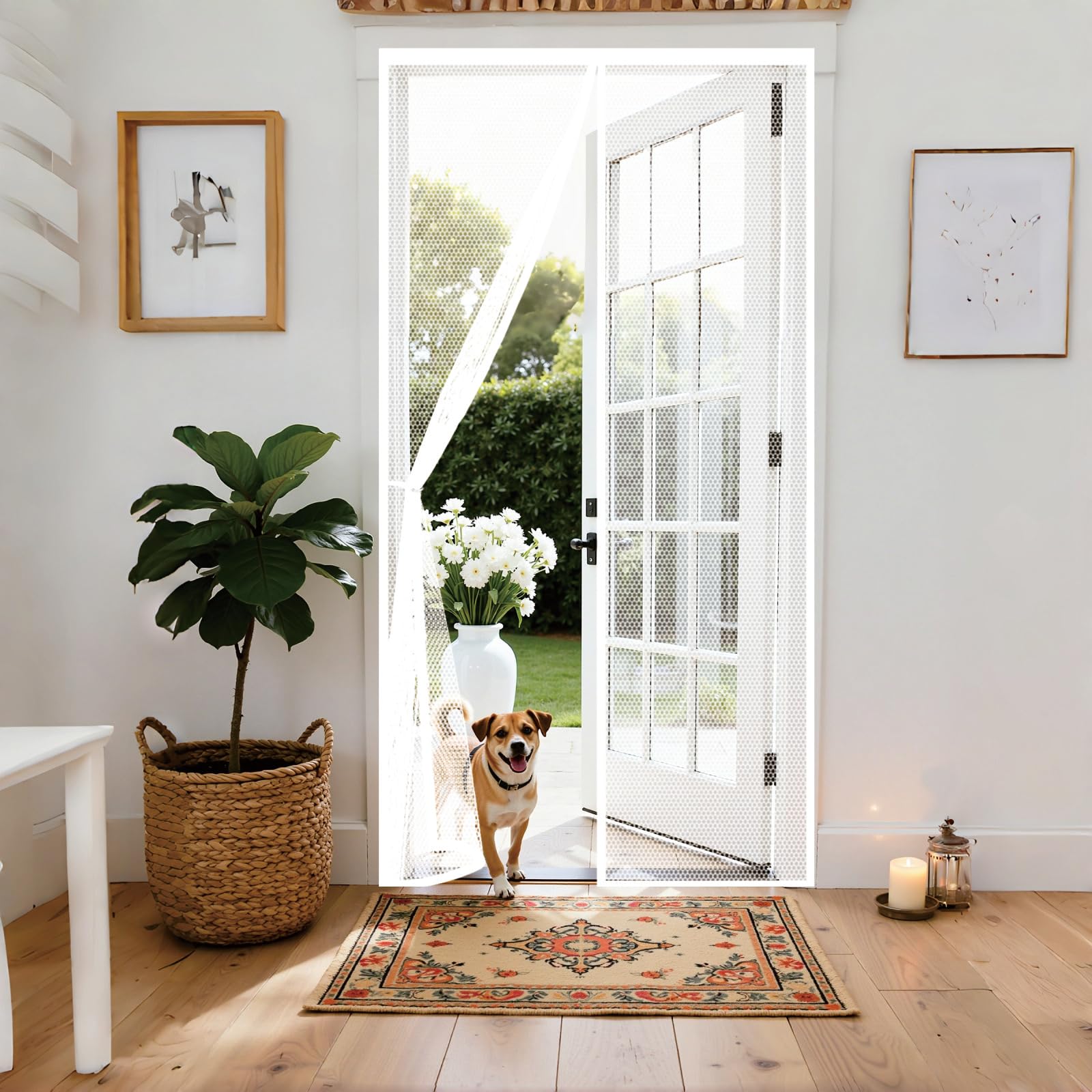 Liuyanyan White Door Fly Screen 87 X 200 Cm With Reinforced Magnetic Strips Auto-Close, No Tools Installation, Keep Insects, Resistente Magnetic Door Screens, Mesh Screen For Bedroom,