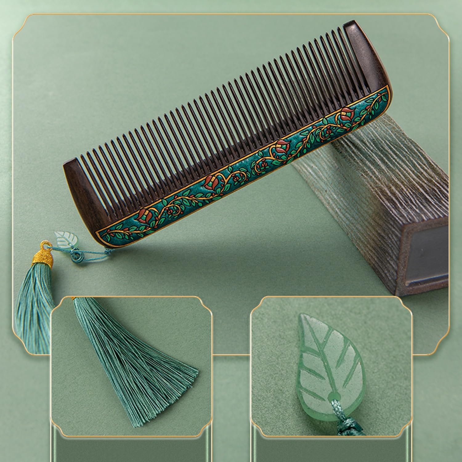 Haarkamm, handgefertigter feinzahniger Holzkamm, Keine statische Aufladung, kein Verheddern, aromatischer Kamm aus schwarzem Sandelholz, Vintage-Chinesisch